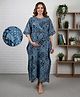 Bella Mama Cotton Woven Maternity Kaftan Nursing Nighty with Floral Print - Blue