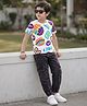 OLLINGTON ST. Cotton Knit Half Sleeves Printed T-Shirt & Denim Joggers Set - White & Charcoal Grey