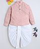 BAATCHEET Cotton Woven Full Sleeves Striped & Embroidered Kurta With Dhoti Set - Peach