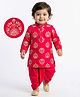 EARTHY TOUCH Single Jersey Knit Full Sleeves Kurta Dhoti Set With Floral Foil Print - Red