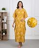 Bella Mama Cotton Woven Half Sleeves Maternity Kaftan With Floral Print - Yellow