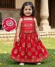 EARTHY TOUCH Single Jersey Knit Sleeveless Choli Lehenga Set with Dupatta & Floral Glitter Print - Red