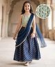 Pine Kids Woven Sleeveless Choli Lehenga Set with Dupatta Sequin Detailing & Floral Glitter Print - Navy Blue