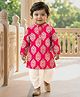 EARTHY TOUCH 100% Cotton Knit Full Sleeves Floral Printed Kurta & Dhoti Set - Pink