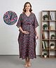 Bella Mama Cotton Woven Maternity Kaftan Nursing Nighty with Floral Print - Blue