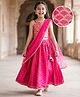 Pine Kids Woven Sleeveless Choli Lehenga Set with Dupatta Embroidery & Foil Print - Pink
