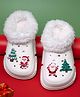 Yellow Bee Christmas Theme Fur Lined Santa & Reindeer Applique Detailed Clogs - White