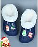 Yellow Bee Christmas Theme Fur Applique Detailed Perforated Clogs With Santa Claus Charms - Navy Blue