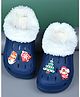 Yellow Bee Christmas Theme Fur Applique Detailed Perforated Clogs With Santa Claus Charms - Navy Blue