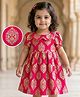 EARTHY TOUCH Single Jersey Knit Half Sleeves Ethnic Dress With Floral Foil Print - Pink