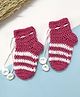 Little Peas Striped & Tassels Detailed Handmade Crochet Socks - Dark Pink & White