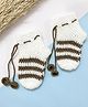 Little Peas Striped & Tassels Detailed Handmade Crochet Socks - White & Brown