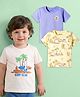 Babyoye 100% Cotton Half Sleeves T-Shirt With Animal Print Pack Of 3 - White Purple & Yellow