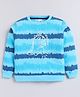 Little Ninja Cotton Knit Full Sleeves Striped & Dinosaur Puff Printed Light Winter Sweatshirt - Blue