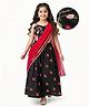 Pine Kids Woven Sleeveless Choli Lehenga Set with Floral Embroidery - Black