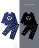 Doodle Poodle 100% Cotton Single Jersey Knit Full Sleeves Night Suit With Glow in Dark Dino Print - Navy Blue & Black