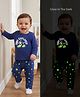 Doodle Poodle 100% Cotton Single Jersey Knit Full Sleeves Night Suit With Glow in Dark Dino Print - Navy Blue & Black