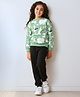 Anthrilo Fleece Knit Full Sleeves Animals Printed Sweatshirt With Joggers - Green & Black