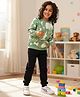 Anthrilo Fleece Knit Full Sleeves Animals Printed Sweatshirt With Joggers - Green & Black