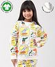 Anthrilo Fleece Knit Full Sleeves Comical Dinosaurs Printed Light Winter Sweatshirt - Off White