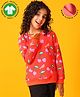 Anthrilo Fleece Knit Full Sleeves Cherries & Hearts Printed Light Winter Sweatshirt - Red