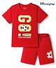 Honeyhap Premium 100% Cotton Half Sleeves Shorts Night Suit With Bio Finsih & Text Print - Mars Red