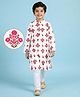 EARTHY TOUCH Single Jersey Knit Full Sleeves Kurta Pyjama Set With Floral Print - White
