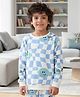 Anthrilo Fleece Knit Full Sleeves Checked Comfort Fit Sweatshirt - Blue