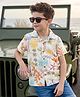 Kookie Kids Cotton Woven Half Sleeves Shirt With Leaf Print - White
