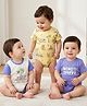 Babyoye 100% Cotton Interlock Knit Half Sleeves Onesies With Text Print Pack Of 3 - Purple Yellow & White
