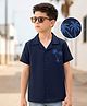 Kookie Kids Cotton Woven Half Sleeves Shirt With Tree Print - Navy Blue