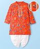 EARTHY TOUCH Single Jersey Knit Full Sleeves Kurta Dhoti Set With Floral Print & Sequin Detailing - Orange