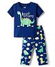 Doodle Poodle 100% Cotton Knit Half Sleeves Dino Printed T-Shirt & Pyjama Night Suit - Navy Blue