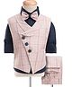 Rikidoos Full Sleeves Checked 3 Piece Suit Set With Bow - Peach & Navy Blue