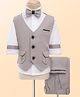Rikidoos Full Sleeves Solid 3 Piece Suit Set With Bow - Light Grey & White