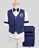 Rikidoos Full Sleeves 9 Number Patch Detailed 3 Piece Suit Set With Bow - Navy Blue & White