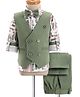 Rikidoos Full Sleeves Abstract Printed 3 Piece Suit Set With Bow - Pista Green & White