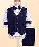 Rikidoos Full Sleeves Geometric Printed 3 Piece Party Suit Set With Bow - Navy Blue & Light Blue