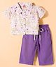 Twetoons Woven Half Sleeves Top & Jogger Set With Floral Print - Purple