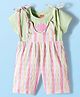 Twetoons Woven Striped Jumpsuit & Half Sleeves Inner  Tee With Pineapple Print - Green