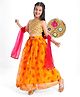 Pine Kids Woven Sleeveless Choli Lehenga & Dupatta Set With Floral Print & Sequin Embroidery - Yellow
