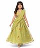 Pine Kids Woven Sleeveless Choli Lehenga Set With Dupatta & Sequin Floral Detailing - Olive Green