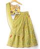 Pine Kids Woven Sleeveless Choli Lehenga Set With Dupatta & Sequin Floral Detailing - Olive Green