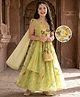 Pine Kids Woven Sleeveless Choli Lehenga Set With Dupatta & Sequin Floral Detailing - Olive Green