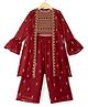 Pine Kids Woven Full Sleeves Indo Western Set With Floral Foil Print - Maroon