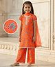 EARTHY TOUCH Single Jersey Knit Half Sleeves Kurti Sharara Set With Foil Floral Print & Dupatta - Orange