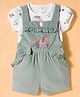 ToffyHouse Cotton Knit Half Sleeves T-Shirt & Dungaree with Animal Print & Embroidery - Light Green & White