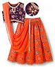EARTHY TOUCH Single Jersey Knit Sleeveless Choli Lehenga Set with Dupatta Floral Glitter Print - Orange