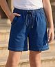 Arias Cotton Woven Solid Color Denim Shorts With Embroidery - Navy Blue
