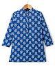 Pine Kids 100% Cotton Woven Full Length Floral Printed Kurta - Navy Blue